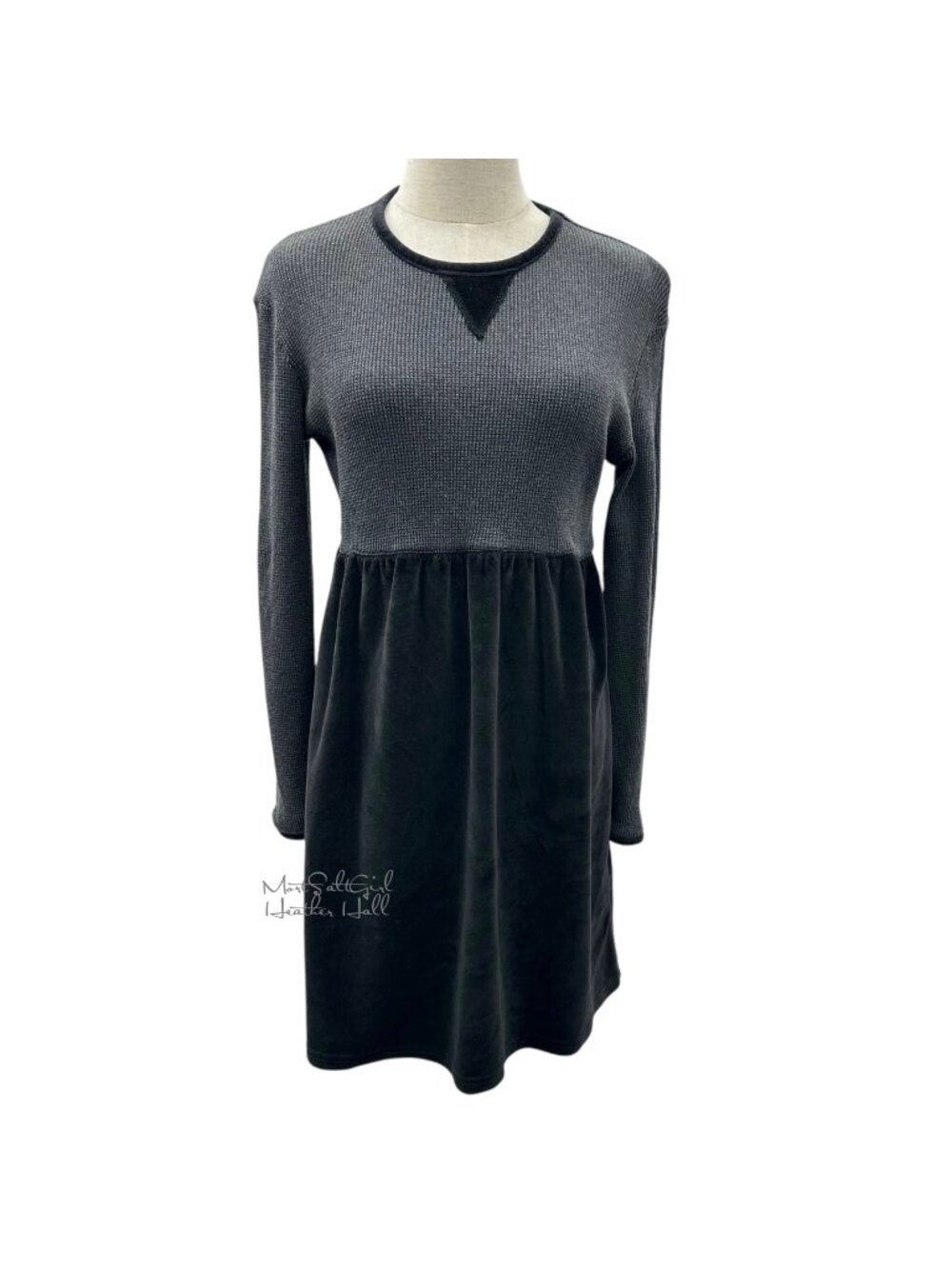 J. Jill Casual Gray & Black Knit & Velvet Dress XS Petite